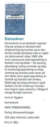 Presseklipp om boka Damaskvev i Norsk Husflid