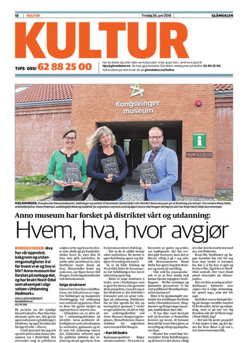Presseklipp om boka Utdanning Hedmark i avisa Glåmdalen