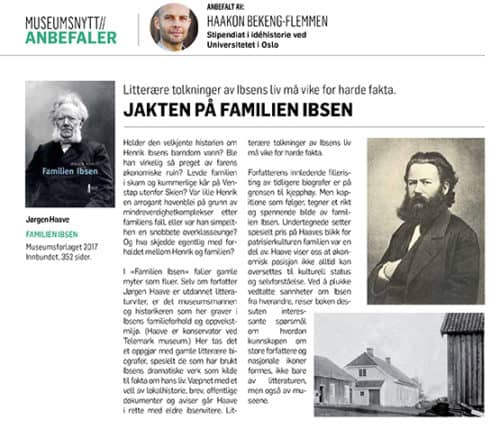 Presseklipp om boka Familien Ibsen i Museumsnytt 