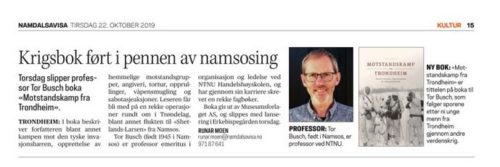 Presseklipp om boka Motstandskamp fra Trondheim i Namdalsavisa